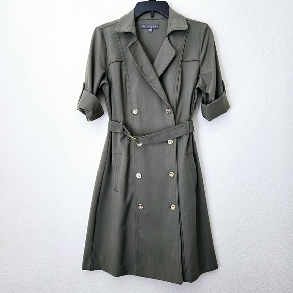 Sharagano Jackets & Blazers - NWOT Sharagano Double Breasted Trench Coat Dress Sz 8 Olive Career Wear Office‎